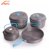 APG Camping Cooking Pans Portable Aluminum Pot Cookware Set Picnic Tableware