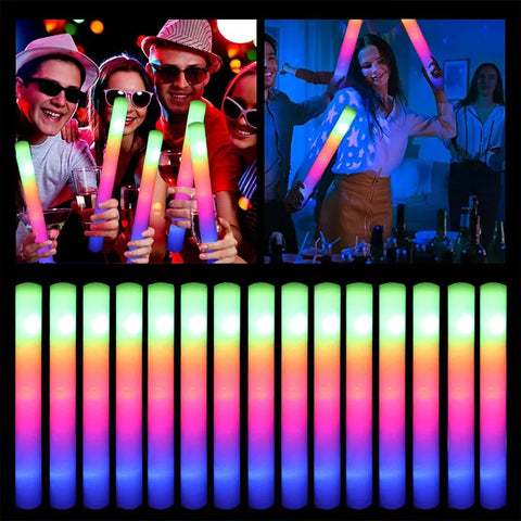 Foam Glow Sticks for Wedding LED Light Up Foam Sticks Colorful Flashing Sticks Birthday Supplies Glow in The Dark